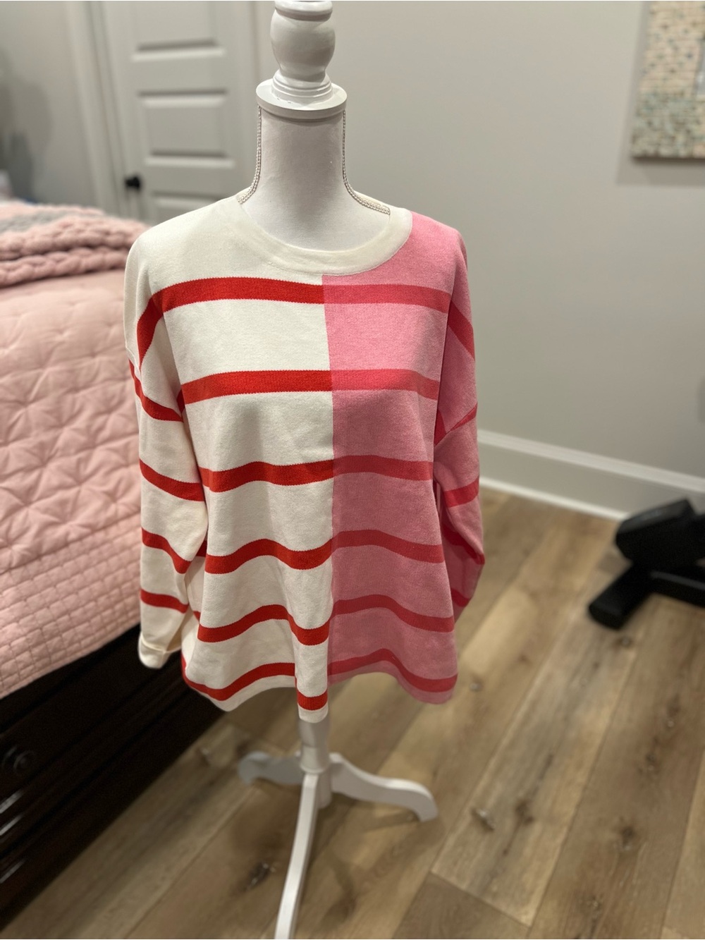 Striped Pink & White Crewneck Sweater